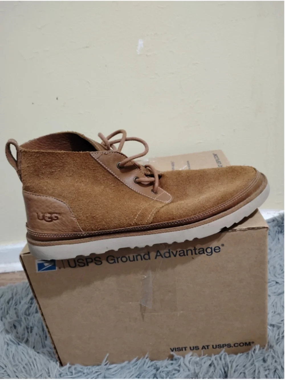 Ugg Neumel Unlined Leather Boot Men Size 13 Chukka Suede Chestnut 1020369 EUC
